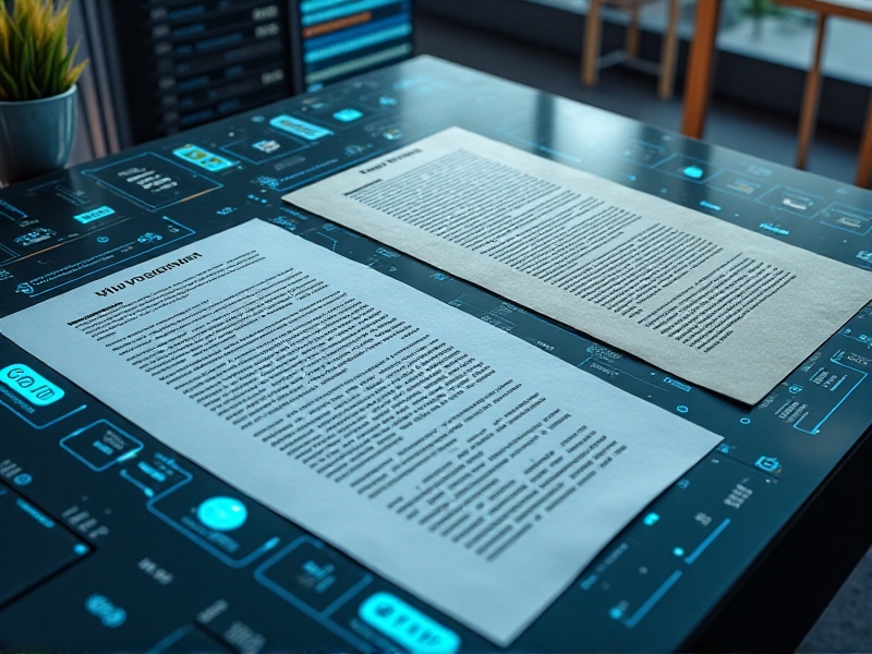 A collage of industry-specific applications of AI-enhanced OCR, including legal documents, medical records, and financial statements. The image features a diverse set of documents and digital interfaces, set in a professional, high-tech environment with warm, inviting lighting.